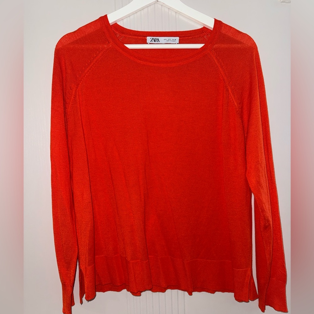 ZARA Vibrant Orange Crewneck Sweater